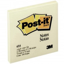 3M 654 (3" x 3") Post It Note-Yellow 100's