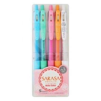 Zebra Sarasa Clip 0.5mm Pen - Milky Colour 5's
